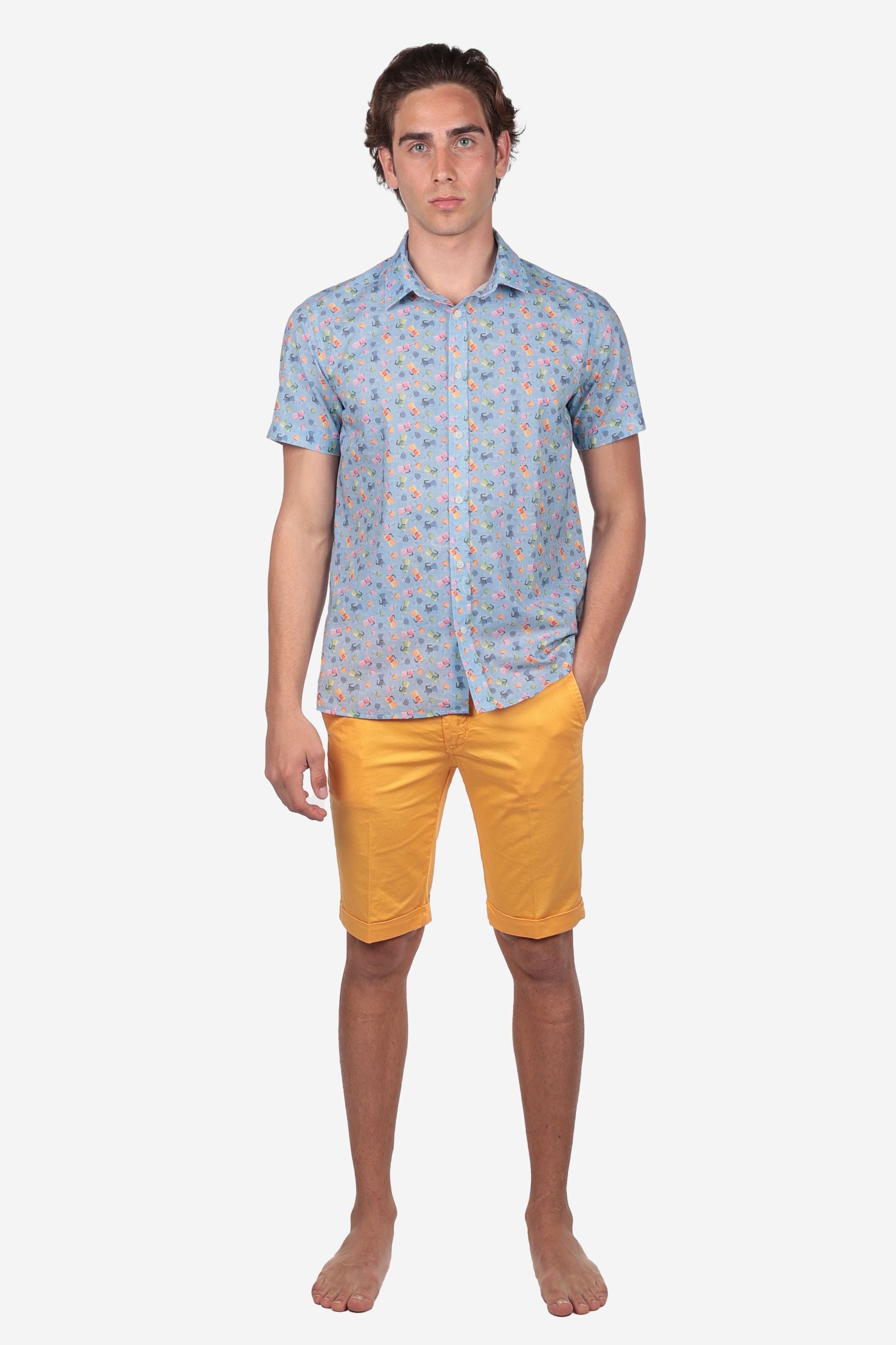 Camicia Uomo Mussola di Cotone Fantasia Moka Mezza Manica