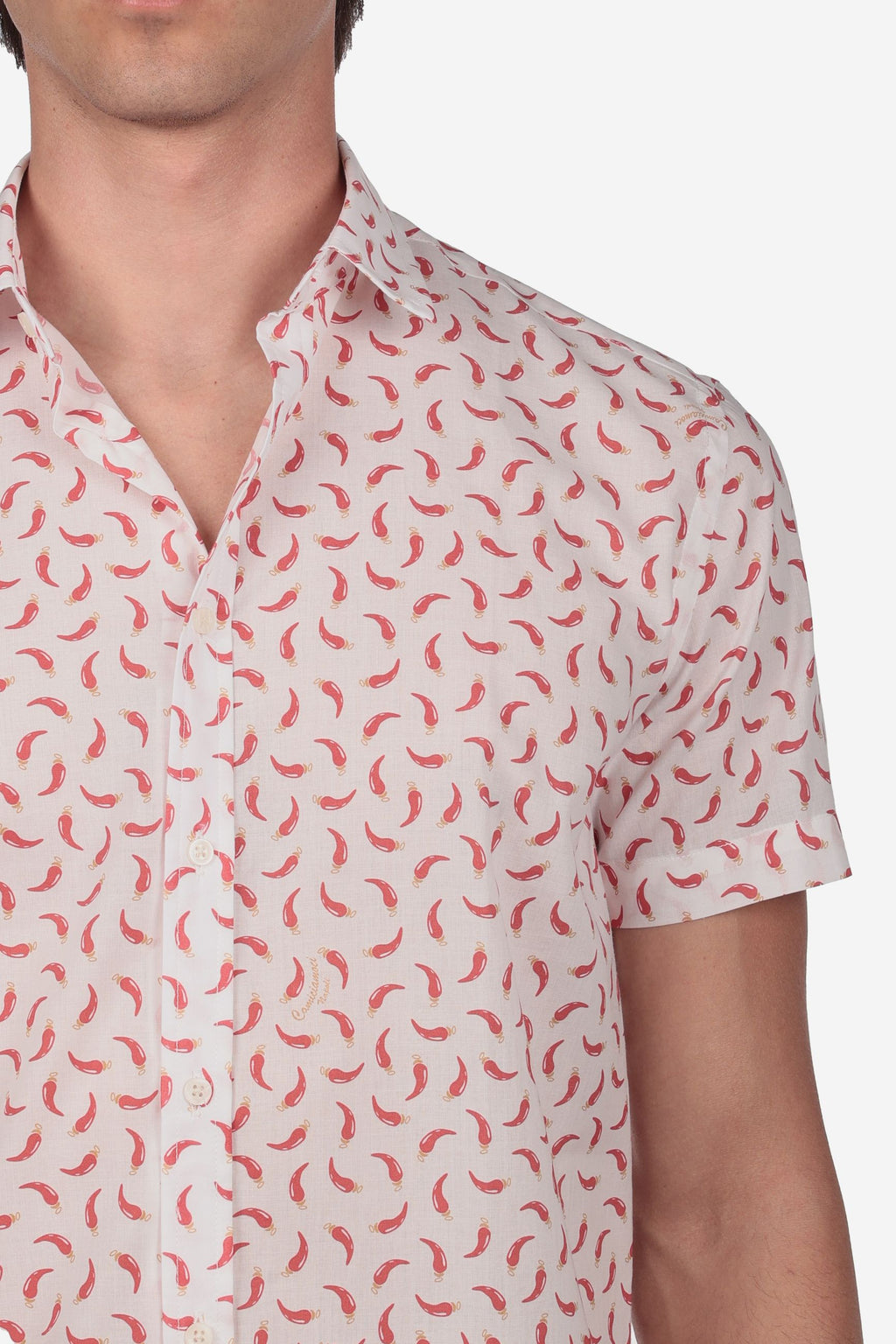 Camicia Estiva Leggera a Maniche Corte - Fantasia Corni Rossi