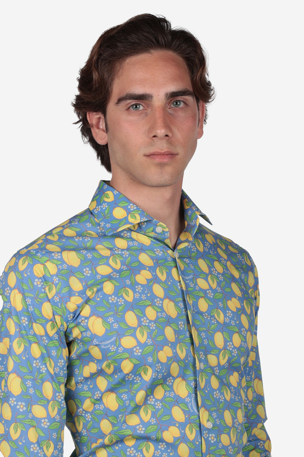 Camicia Uomo Mussola di Cotone Limoni di Positano manica lunga