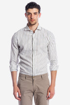 Camicia 100% lino fondo bianco con riga