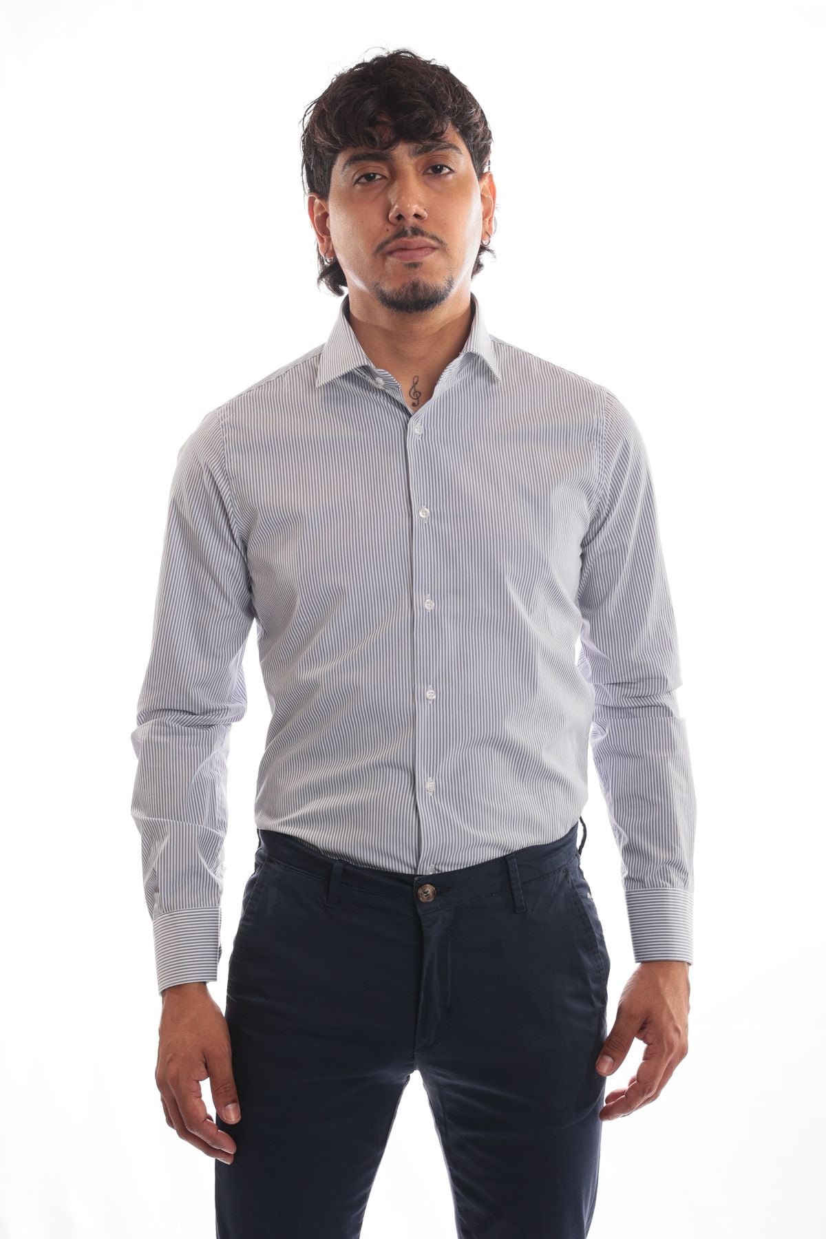 Camicia riga media in puro cotone