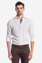 Camicia 100% lino fondo bianco con riga
