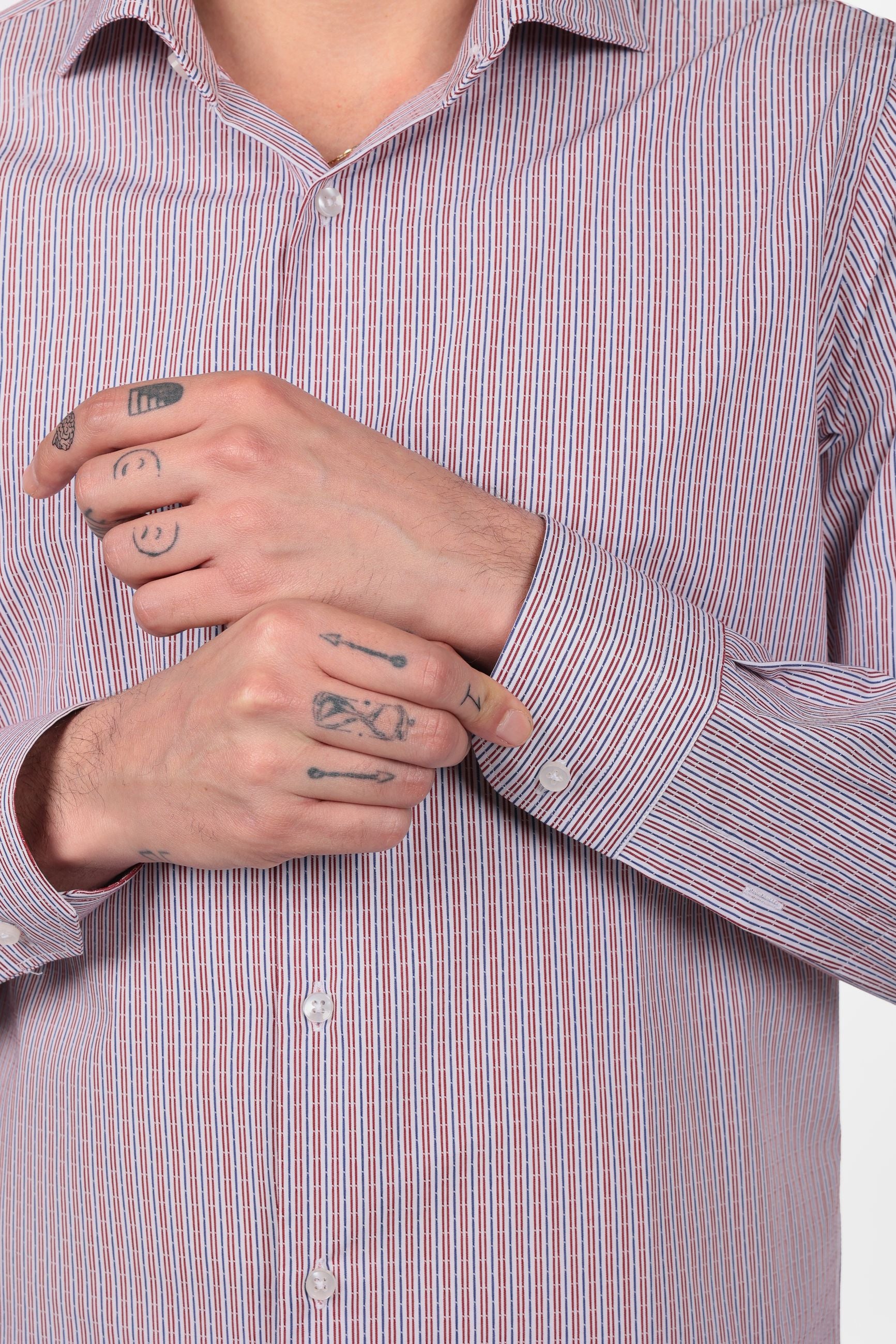 Camicia 100% cotone fantasia bastoncino bicolor