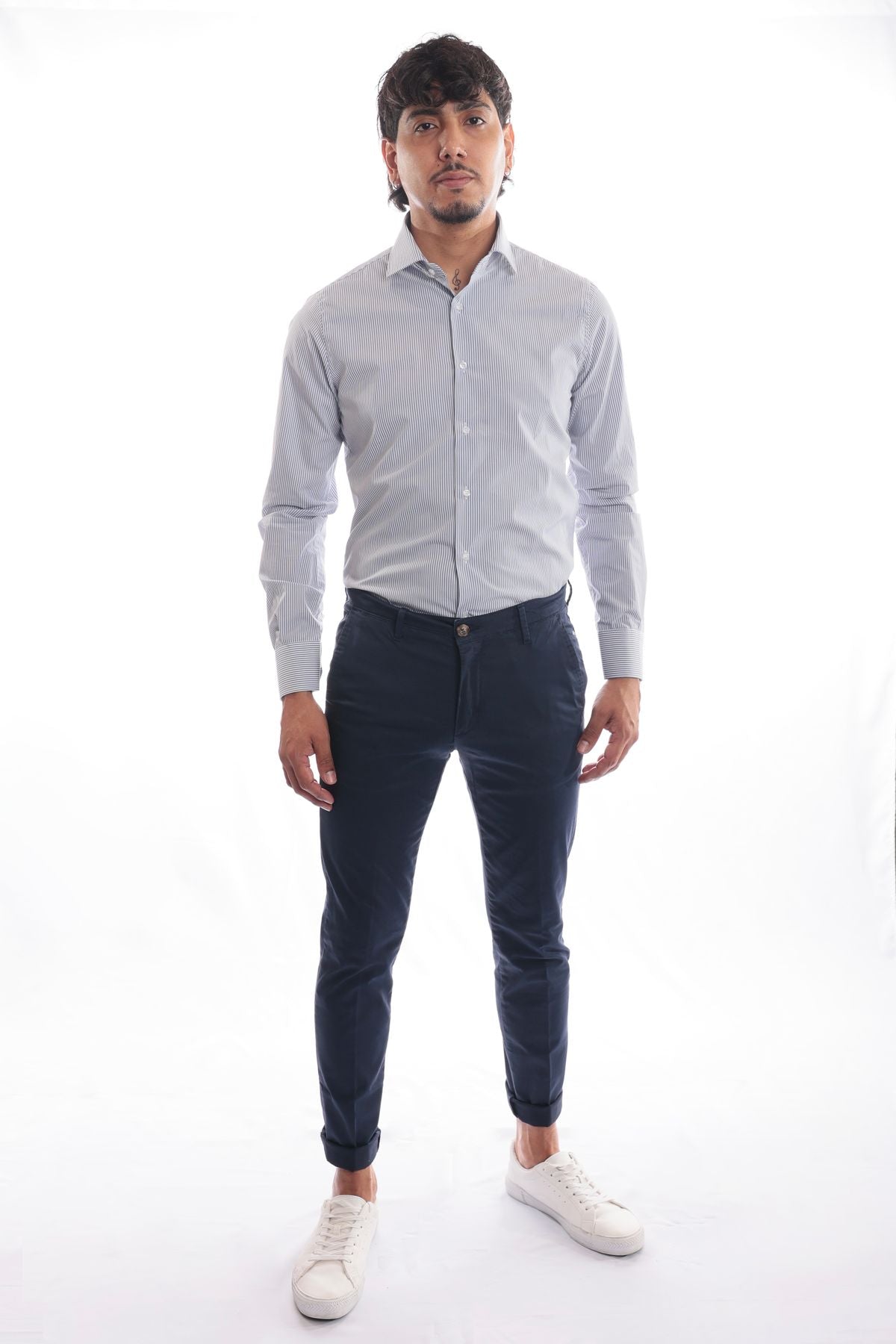 Camicia riga media in puro cotone
