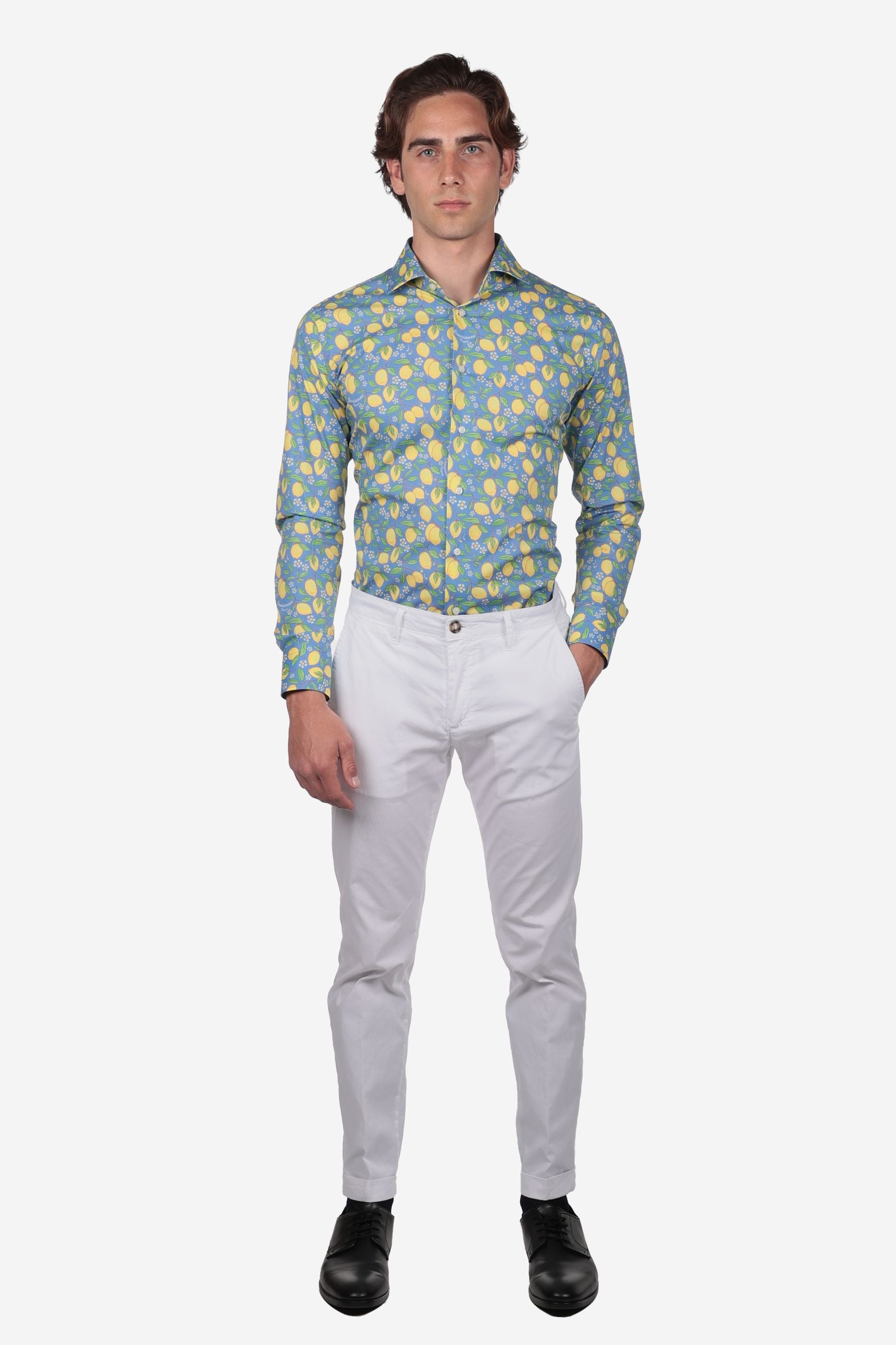 Camicia Uomo Mussola di Cotone Limoni di Positano manica lunga