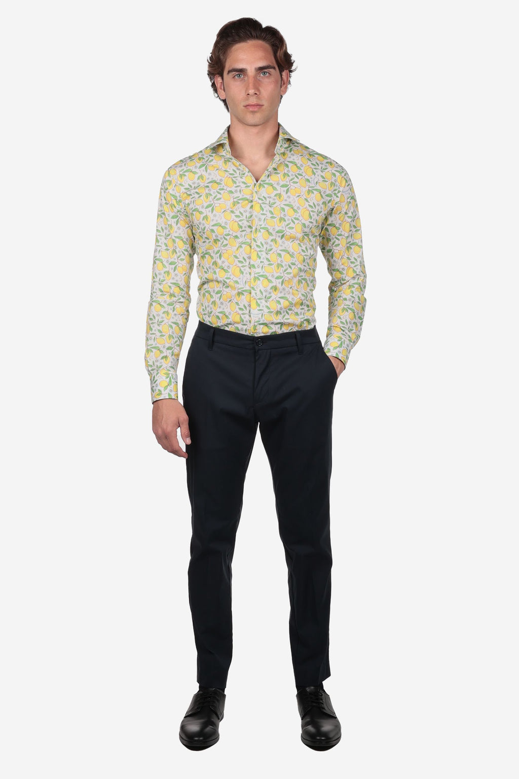Camicia Uomo Mussola di Cotone Limoni di Positano manica lunga